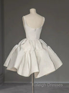 Chic Ball Gown Straps White Satin Homecoming Dresses Birthday Dress Birthday Outfits