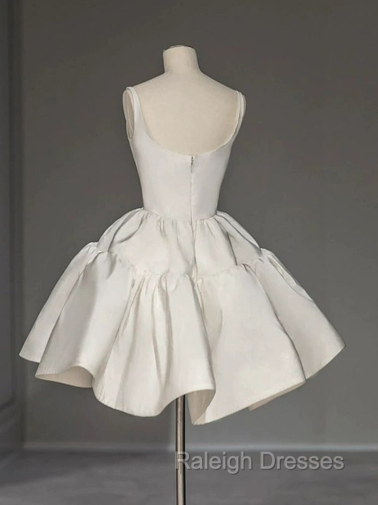 Chic Ball Gown Straps White Satin Homecoming Dresses Birthday Dress Birthday Outfits