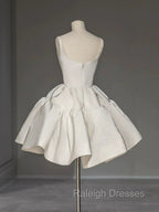 Chic Ball Gown Straps White Satin Homecoming Dresses Birthday Dress Birthday Outfits