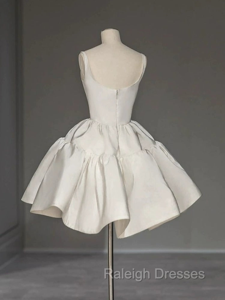 Chic Ball Gown Straps White Satin Homecoming Dresses Birthday Dress Birthday Outfits