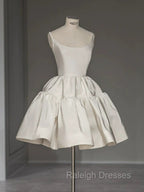 Chic Ball Gown Straps White Satin Homecoming Dresses Birthday Dress Birthday Outfits