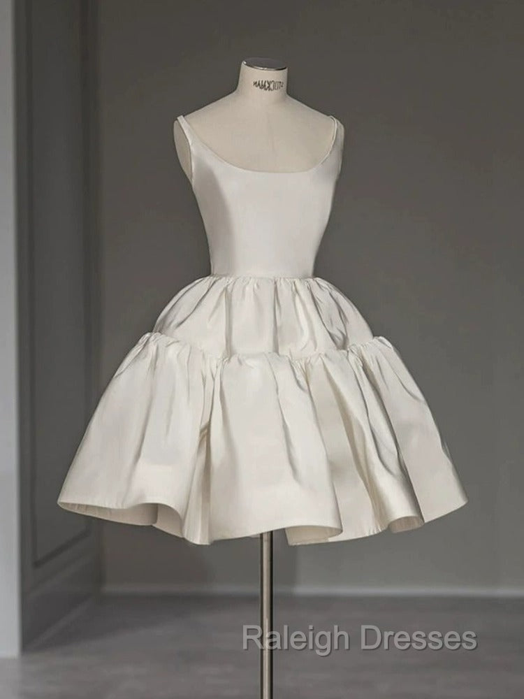 Chic Ball Gown Straps White Satin Homecoming Dresses Birthday Dress Birthday Outfits