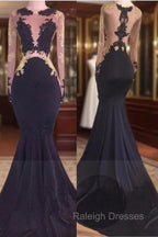 Chic Black Long-Sleeve Lace Mermaid Zipper Prom Prom Gown