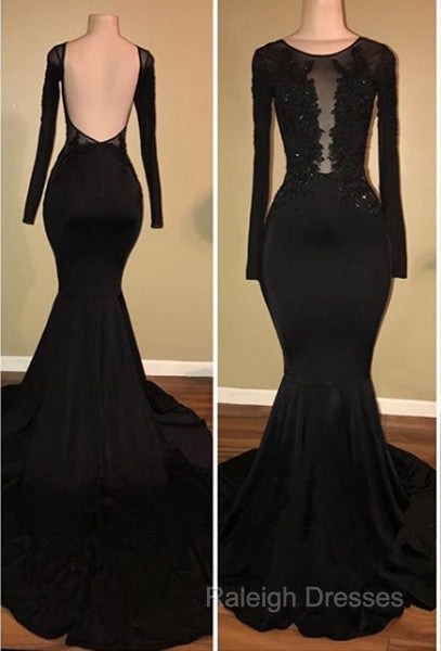 Chic Black Mermaid Prom GownsLong Sleeves With Lace Appliques Secondary image
