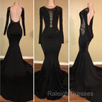 Chic Black Mermaid Prom GownsLong Sleeves With Lace Appliques