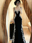 Chic Black Mermaid Spandex Straps With Lace Evening Dress, Black Long  Prom Dress