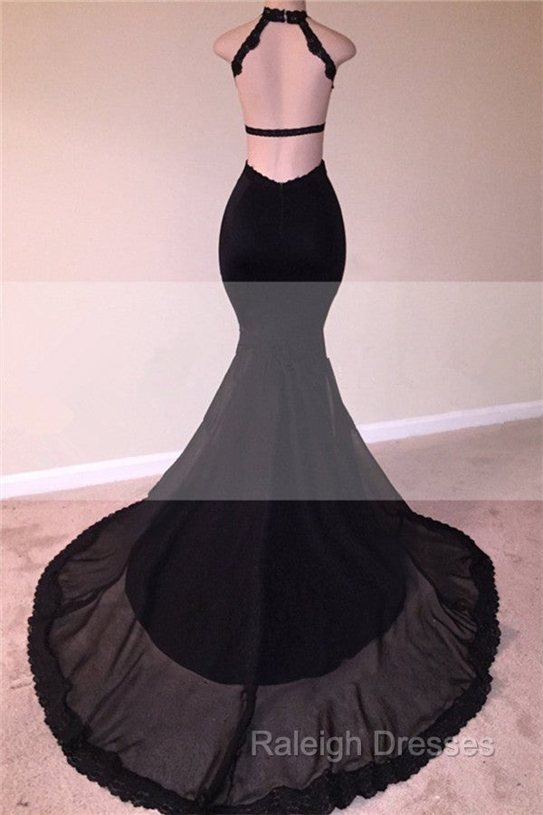 Chic Black Open Back Lace Prom Dresses Sleeveless See Through Tulle Prom Gowns Secondary image