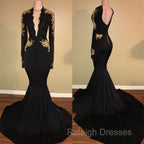 Chic Black prom dress Mermaid Long Sleeves Evening Dress