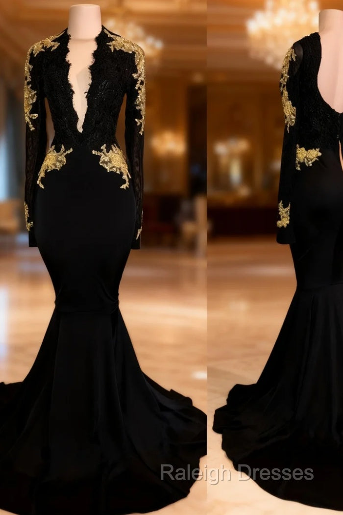 Chic Black prom Dresses Mermaid Long Sleeves Prom Dresses Main image