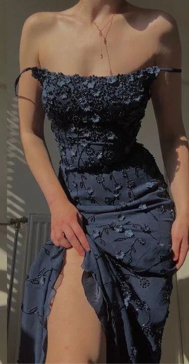 Chic Bodycon Spaghetti Straps 3D Applique Long Prom Dresses