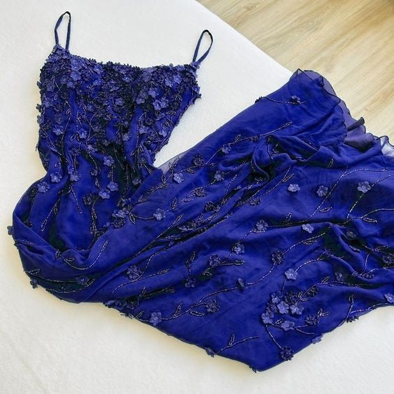 Chic Bodycon Spaghetti Straps 3D Applique Long Prom Dresses
