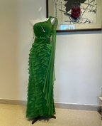 Chic Dark Green One-Shoulder Layered Ruffle Chiffon Long Formal Prom Dress