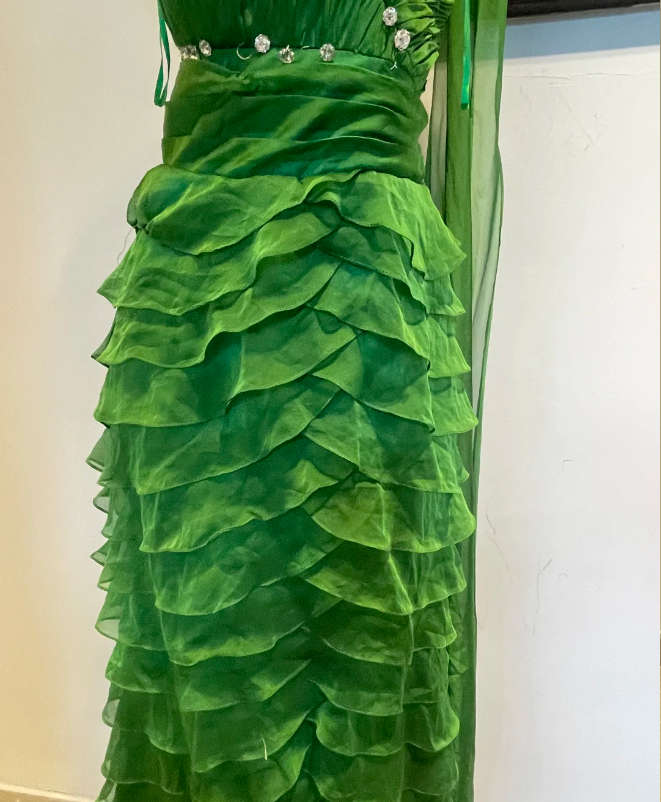 Chic Dark Green One-Shoulder Layered Ruffle Chiffon Long Formal Prom Dress