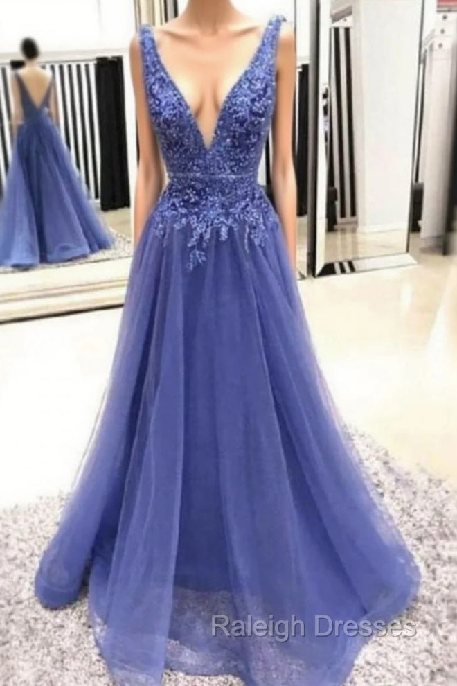 Chic Deep V Neck Straps Long Prom Prom Gown| Exquisite Lace Beading Prom Gowns