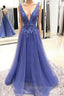 Chic Deep V Neck Straps Long Prom Prom Gown| Exquisite Lace Beading Prom Gowns