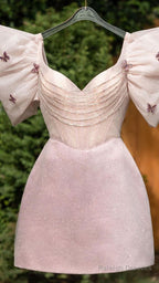 Chic Glitter A-Line V-Neck Puff Sleeves Gown Beaded Short Homecoming Dress Birthday Outfits