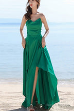 Chic Green High Low Homecoming Dress Wedding Party Dress, Simple Green Evening Dresses