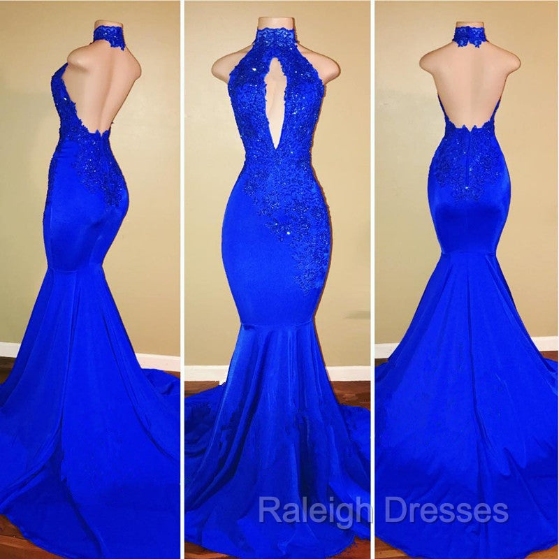 Chic Halter Mermaid Prom Prom GownLong With Lace Appliques