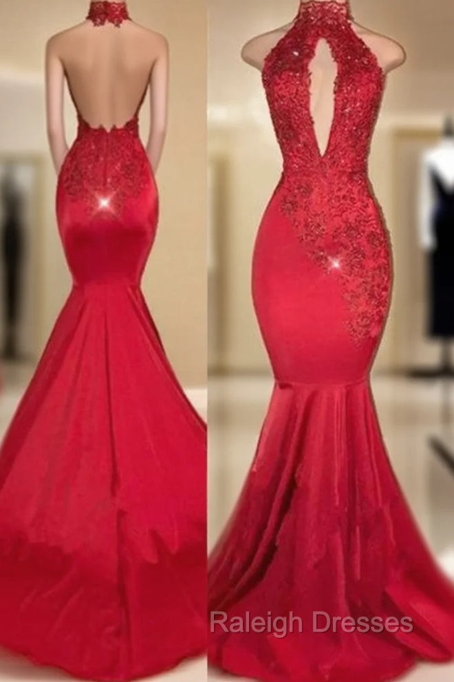 Chic Halter Mermaid Prom Party GownsLong With Lace Appliques Main image