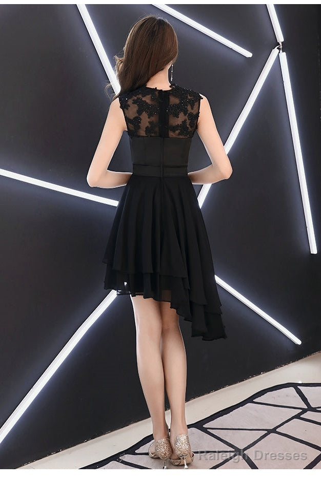 Chic High Low Chiffon And Satin Lace Party Dress, High Low Homecoming Dress Prom Dress