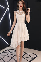 Chic High Low Chiffon And Satin Lace Party Dress, High Low Homecoming Dress Prom Dress