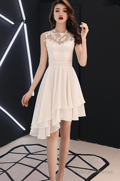 Chic High Low Chiffon And Satin Lace Party Dress, High Low Homecoming Dress Prom Dress