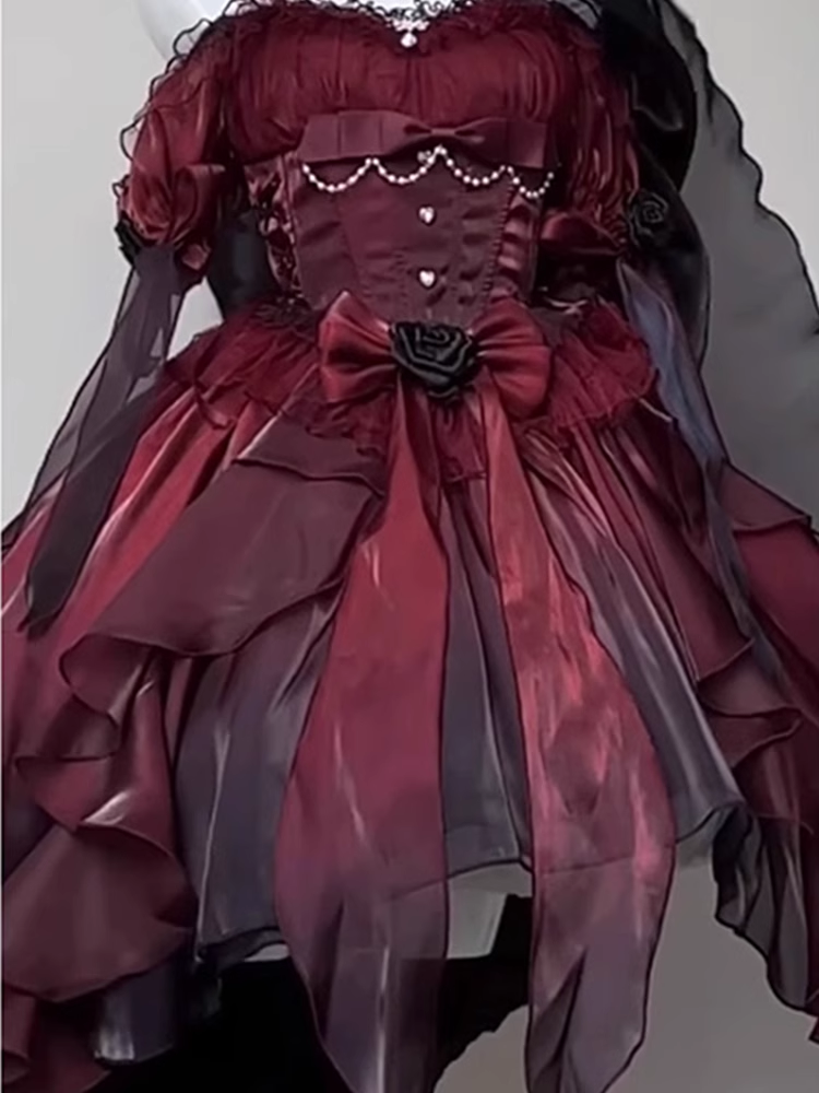 Chic High Low Halter Burgundy Organza Prom Dress Birthday Outfits