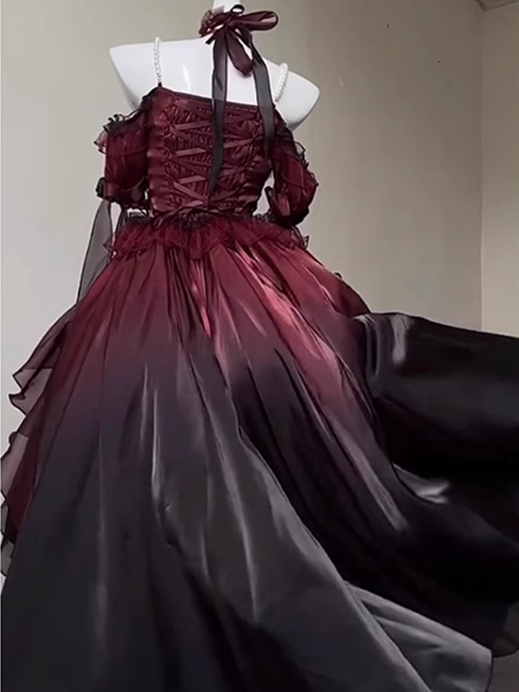 Chic High Low Halter Burgundy Organza Prom Dress Birthday Outfits