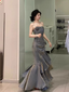 Chic High Low Spaghetti Straps Gray Blue Long Prom Dress Birthday Outfits