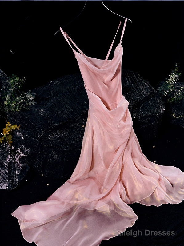 Chic High Low Spaghetti Straps Pink Knee Length Prom Dresses Birthday Outfits