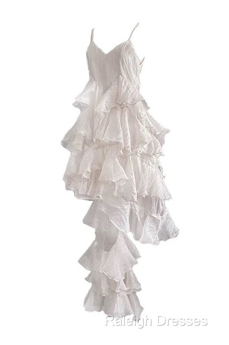 Chic High Low Spaghetti Straps Prom Dresses Birthday Dress With Ruffles