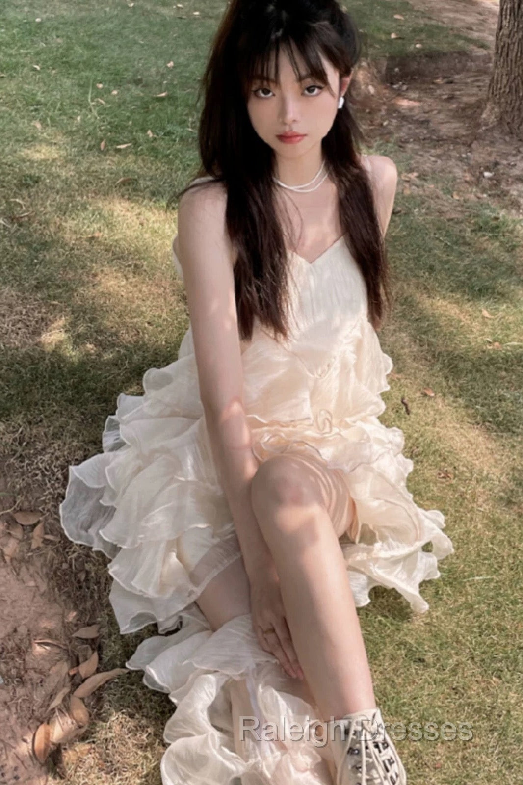 Chic High Low Spaghetti Straps Prom Dresses Birthday Dress With Ruffles