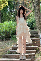 Chic High Low Spaghetti Straps Prom Dresses Birthday Dress With Ruffles