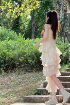 Chic High Low Spaghetti Straps Prom Dresses Birthday Dress With Ruffles