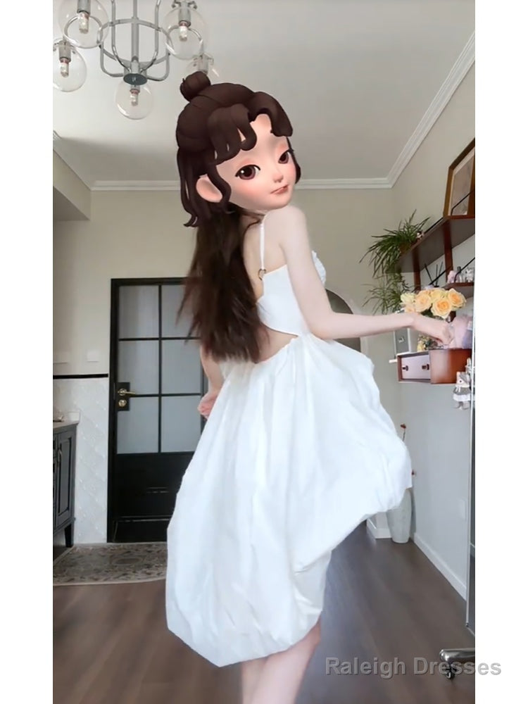 Chic High Low Spaghetti Straps White Beach Dress Party Dress Birthday Dresses Birthday Outfits Secondary image