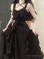 Chic High Low Straps Black Chiffon Ruffles Long Prom Dresses Birthday Outfits