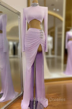 Chic High Split Long Sleeve Prom Dress Mermaid High Neck Online