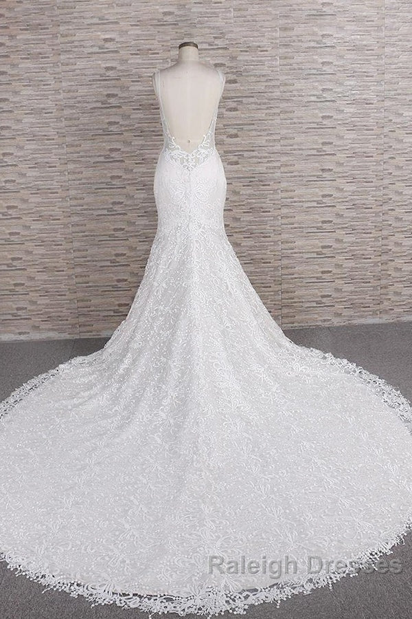 Chic Long Mermaid Sweetheart Spaghetti Strap Appliques Lace Wedding Dress Secondary image