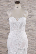 Chic Long Mermaid Sweetheart Spaghetti Strap Appliques Lace Wedding Dresses