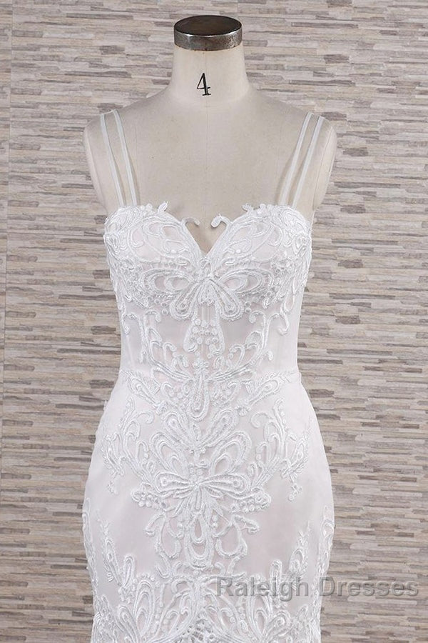 Chic Long Mermaid Sweetheart Spaghetti Strap Appliques Lace Wedding Dresses