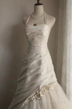 Chic Mermaid Halter Satin Ivory Long Wedding Dresses Bridal Dress