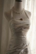 Chic Mermaid Halter Satin Ivory Long Wedding Dress Bridal Dresses