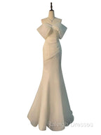 Chic Mermaid Off The Shoulder Short Sleeves Ivory Chiffon Wedding Dresses With Ruffles
