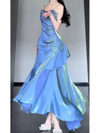 Chic Mermaid Spaghetti Straps Blue Prom Dresses Long Birthday Dress Birthday Outfits