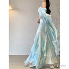 Chic Mermaid Spaghetti Straps Light Green Chiffon Long Prom Dress Birthday Dresses Birthday Outfits