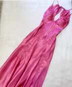 Chic Mermaid Spaghetti Straps Pink Satin Evening Dress Long Prom Dresses