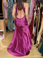 Chic Mermaid Spaghetti Straps Pink Satin Evening Dress Long Prom Dresses