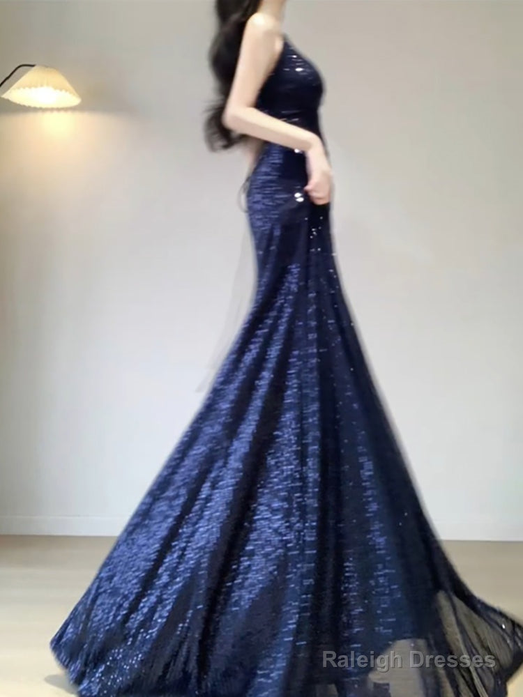 Chic Mermaid Spaghetti Straps Sequin Blue Prom Dress Birthday Dresses Birthday Outfits