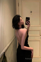 Chic Mermaid V Neckline Backless Black Slit Prom Dresses Birthday Outfits