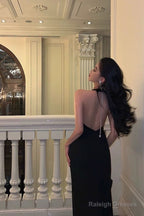 Chic Mermaid V Neckline Backless Black Slit Prom Dresses Birthday Outfits